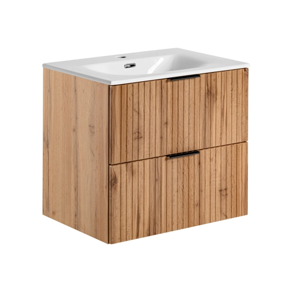 Zestaw Szafka łazienkowa 60 cm dąb z umywalką i syfonem Adel Oak SET -ADO SKY 60 CM, Comad